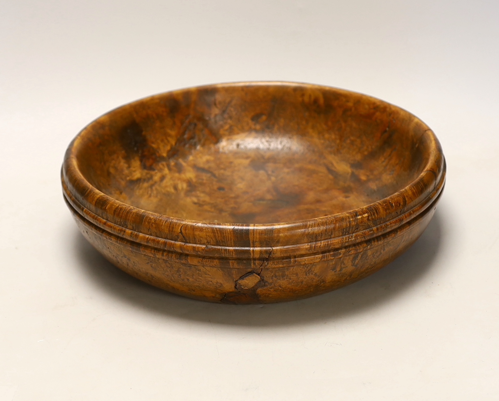 A large turned burr walnut bowl, 32cm diameter